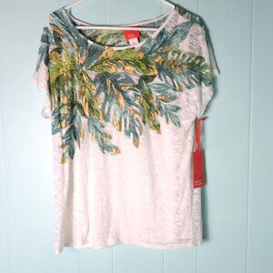 hearts of palm White Tee with Green and Gold Leaf Print